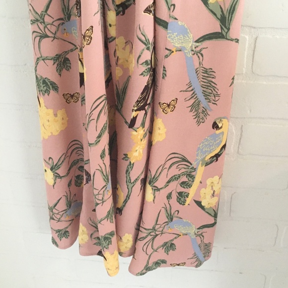 Reformation Midi Chianti Dress Blush Pink Conga Print Birds Floral Open back XS - Picture 14 of 16
